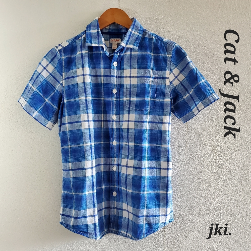 Cat & Jack Boys Button-down Collared Polo Shirt  Blue Plaid